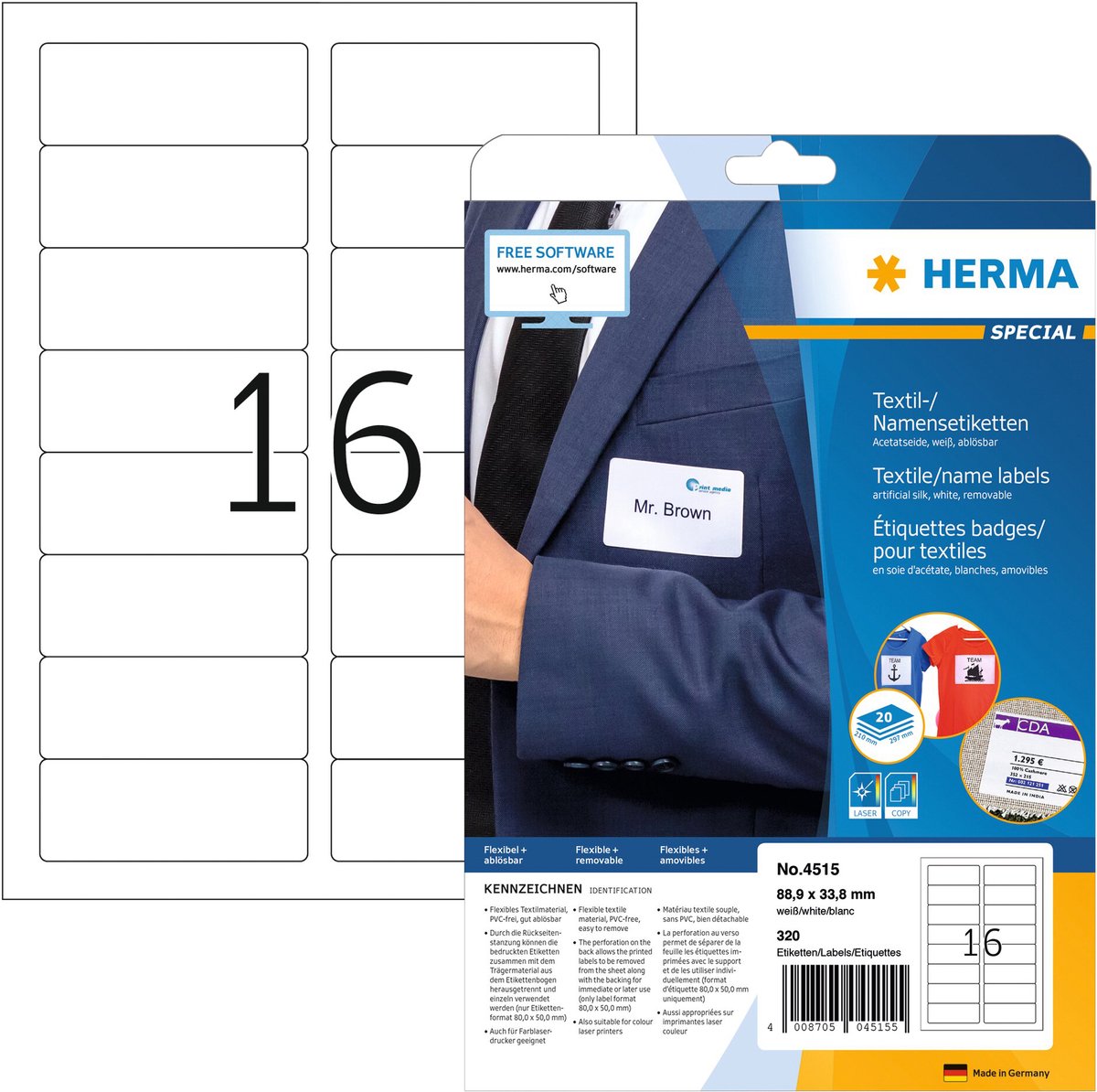 Herma naambadge etiket 4515 88.9x33.8mm wit