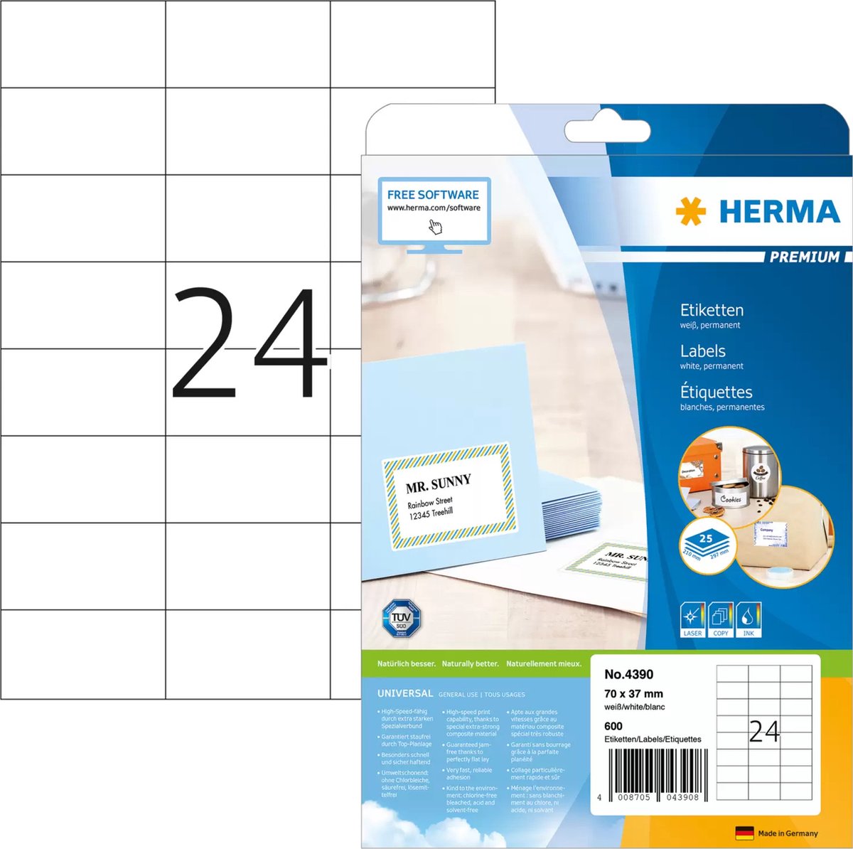 Merkloos sans marque herma etiketten wit 70x37 premium a4 600 st.