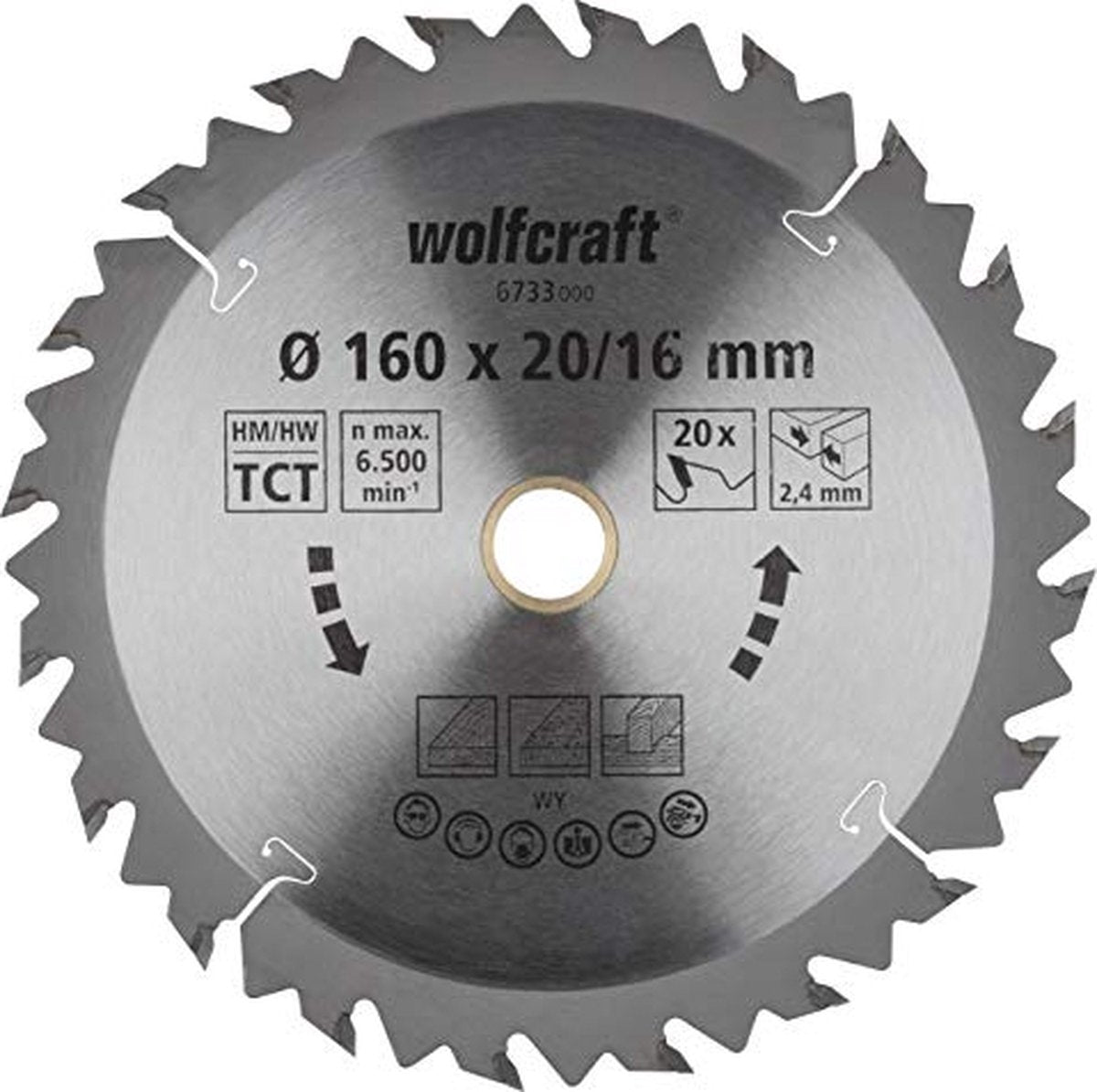 Wolfcraft - cirkelzaagblad 160x16mm 160x20mm - 20 tanden hm - snelle, grove sneden - 6733000