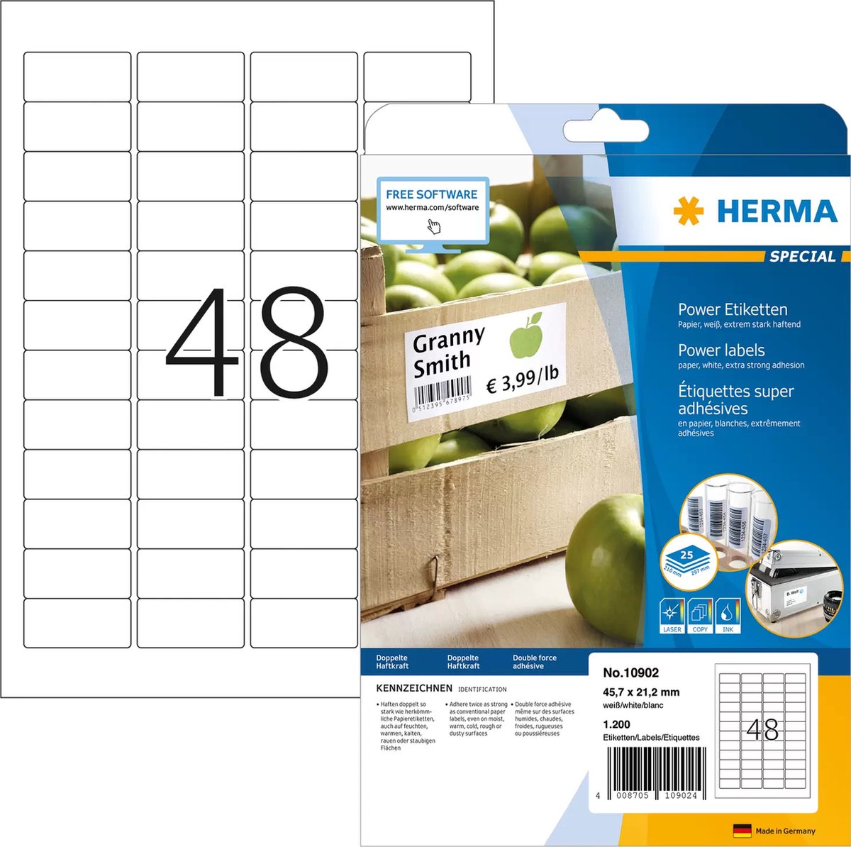 Merkloos sans marque herma power etik. wit 45,7x21,2 25 bl. din a4 1200 stuks 10902