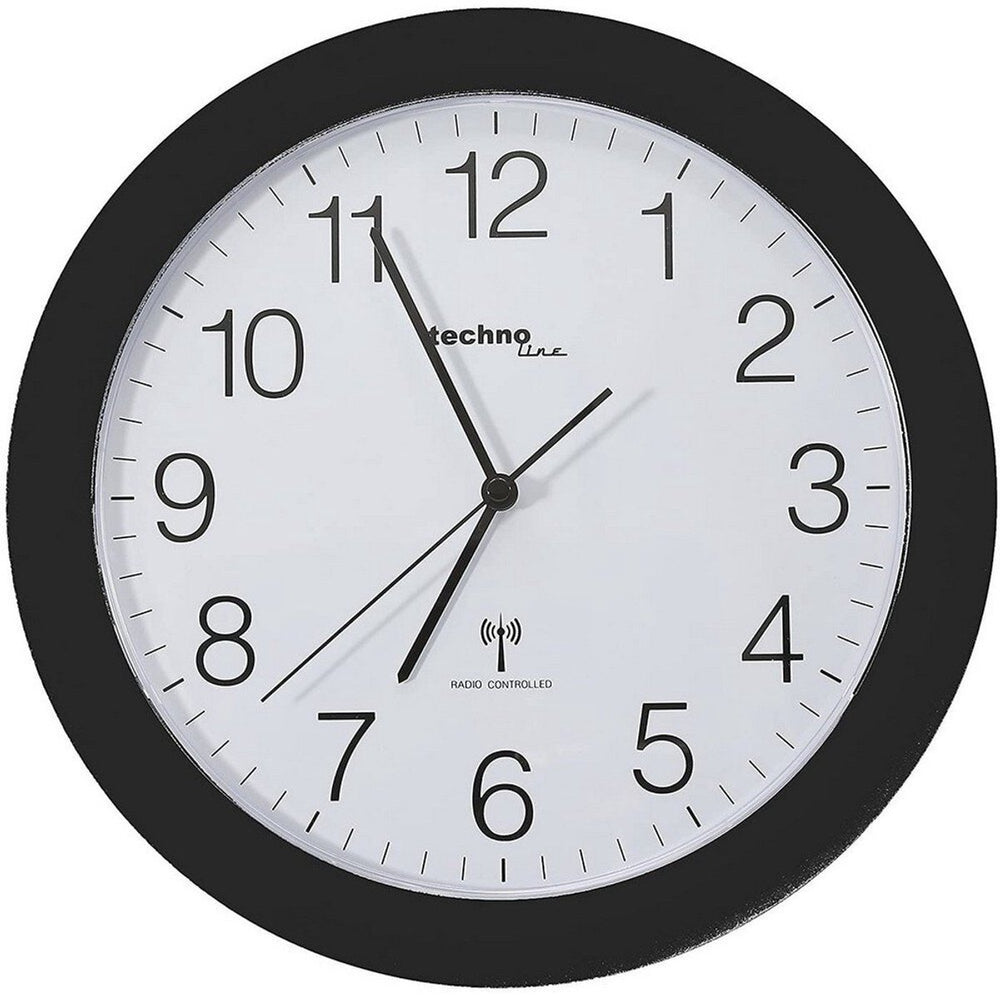 Technoline wt 8000 black - wandklok - analoog - rond - kunststof raam - radiogestuurde tijdsaanduiding - zwart