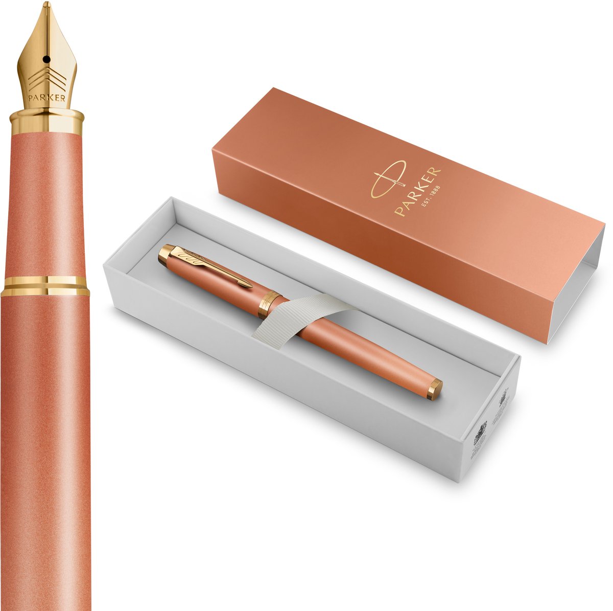 Parker im writing rituals vulpen | verfrissend oranje afwerking met kleurverloop en gouden details | fijne penpunt | blauwe inkt | geschenkverpakking