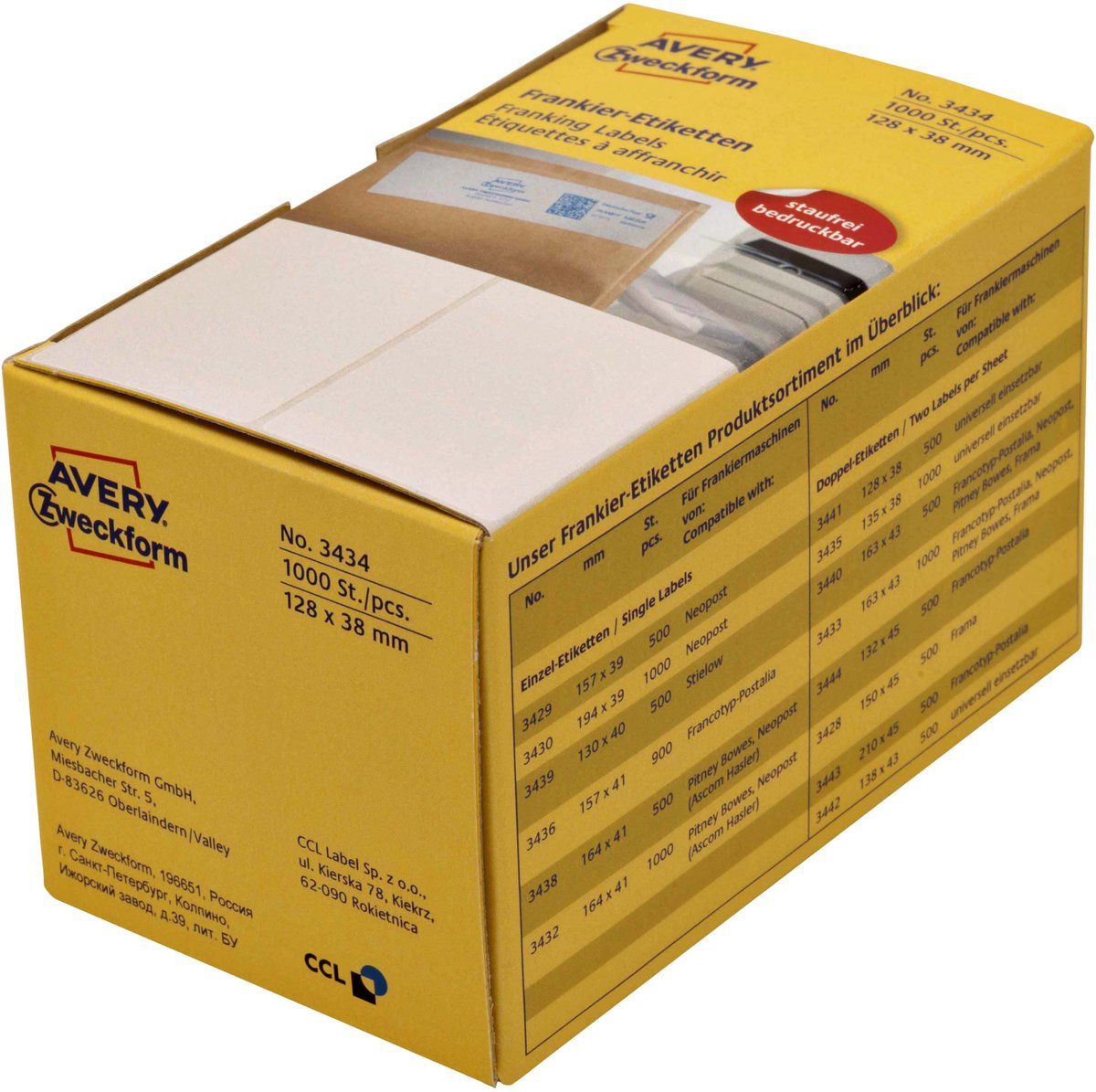 Merkloos sans marque huismerk avery 3434 frankeer etiket 128x38mm wit