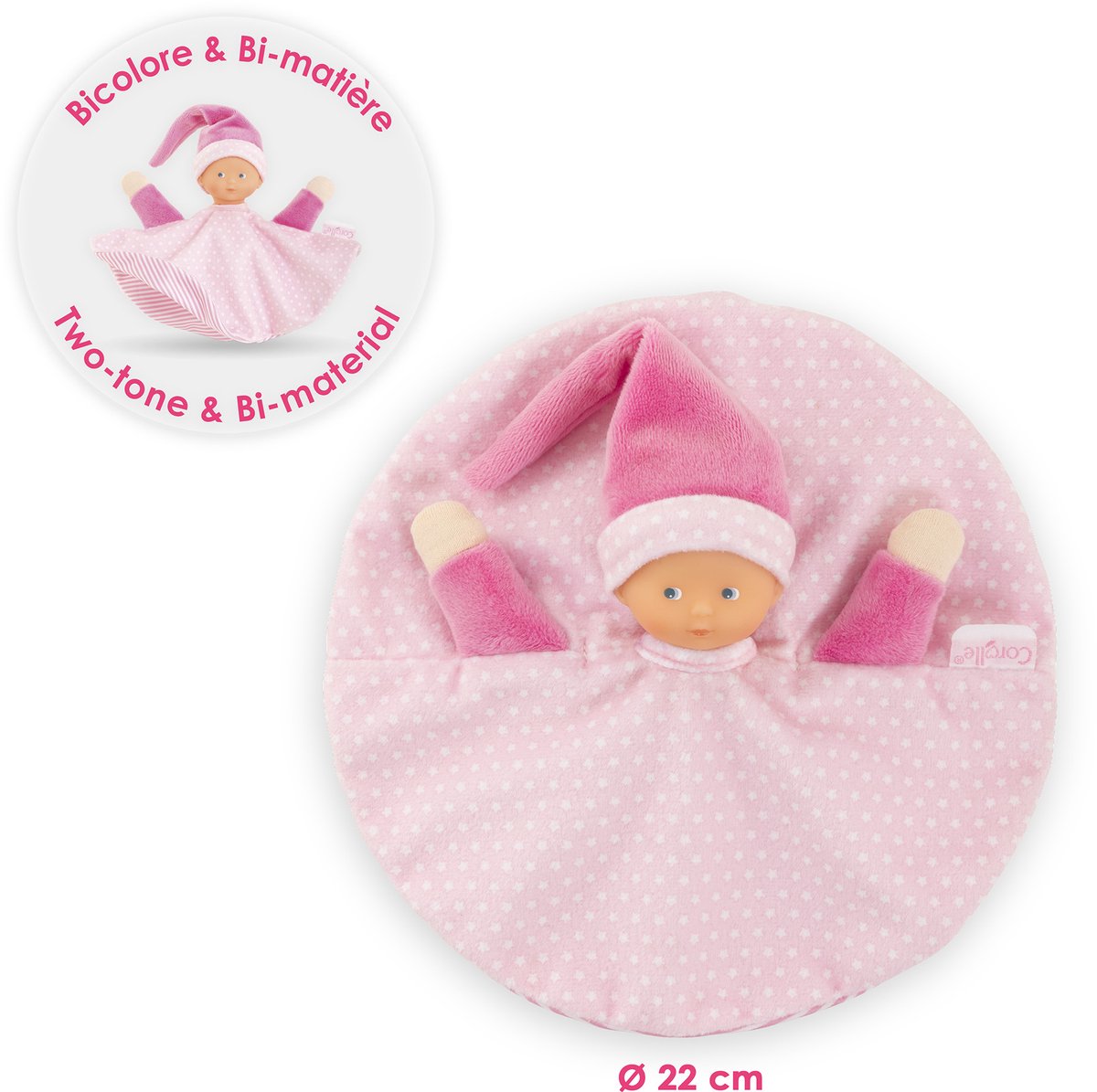 Corolle knuffeldoek roze - tidoudou babydoekje 17cm voor baby's.