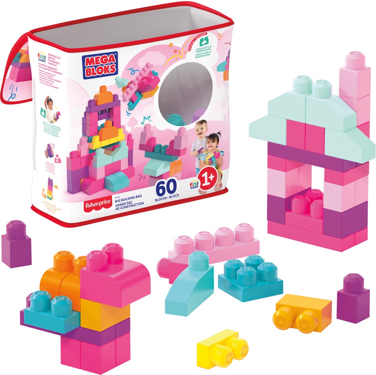 Mega bloks grote bouwtas - bouwset met 60 grote bouwblokken
