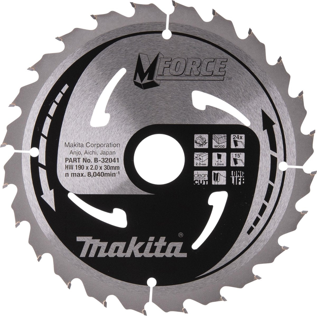 Makita cirkelzaagblad voor hout | mforce | ø 190mm asgat 30mm 24t - b-32041