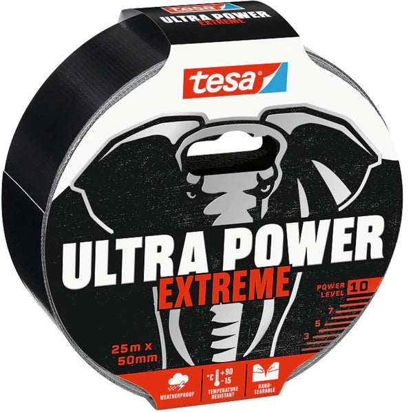 Tesa ultra power extreme - reparatietape - 10m x 50mm - zwart - uv- en weerbestendig