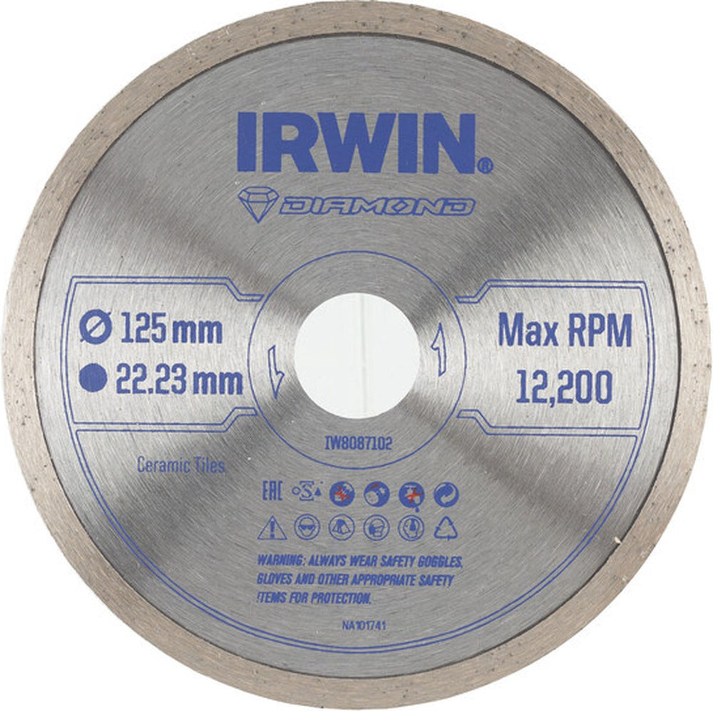 Irwin pro performance diamantzaagblad 125mm voor haakse slijper, keramiek en tegels, volle rand