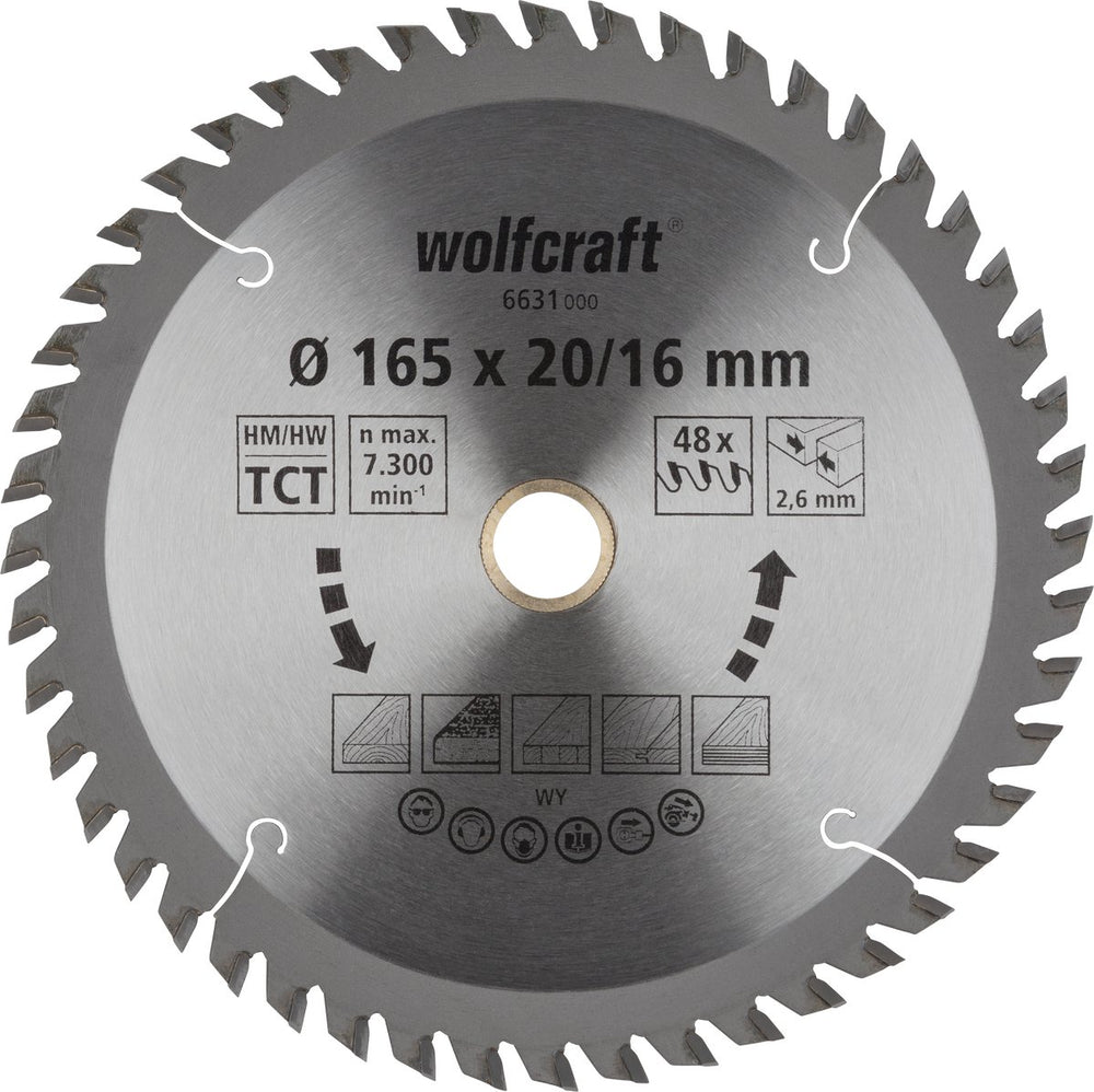Wolfcraft - cirkelzaagblad 165x20 16mm - 48 tanden - zaagblad voor cirkelzaag - serie oranje - 6631000