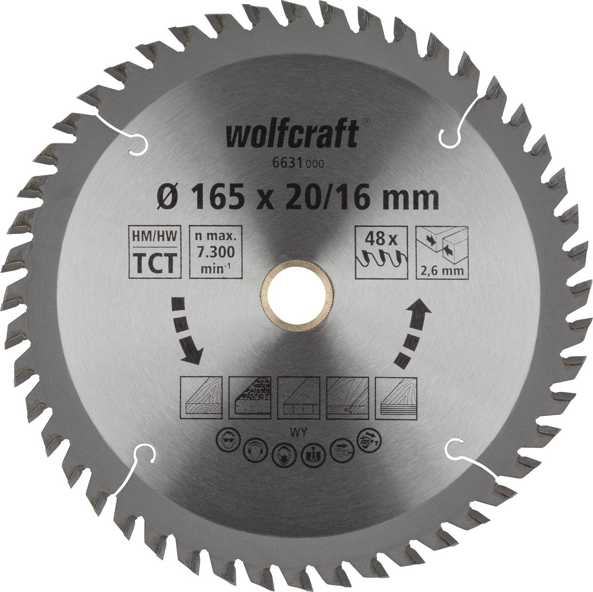 Wolfcraft - cirkelzaagblad 165x20 16mm - 48 tanden - zaagblad voor cirkelzaag - serie oranje - 6631000