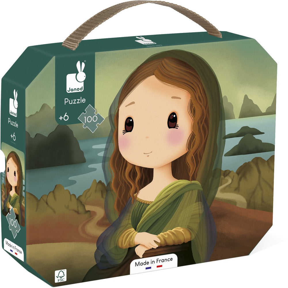 Janod - puzzel leonardo da vinci mona lisa - in puzzelkoffer - 100 stukjes - geschikt vanaf 6 jaar
