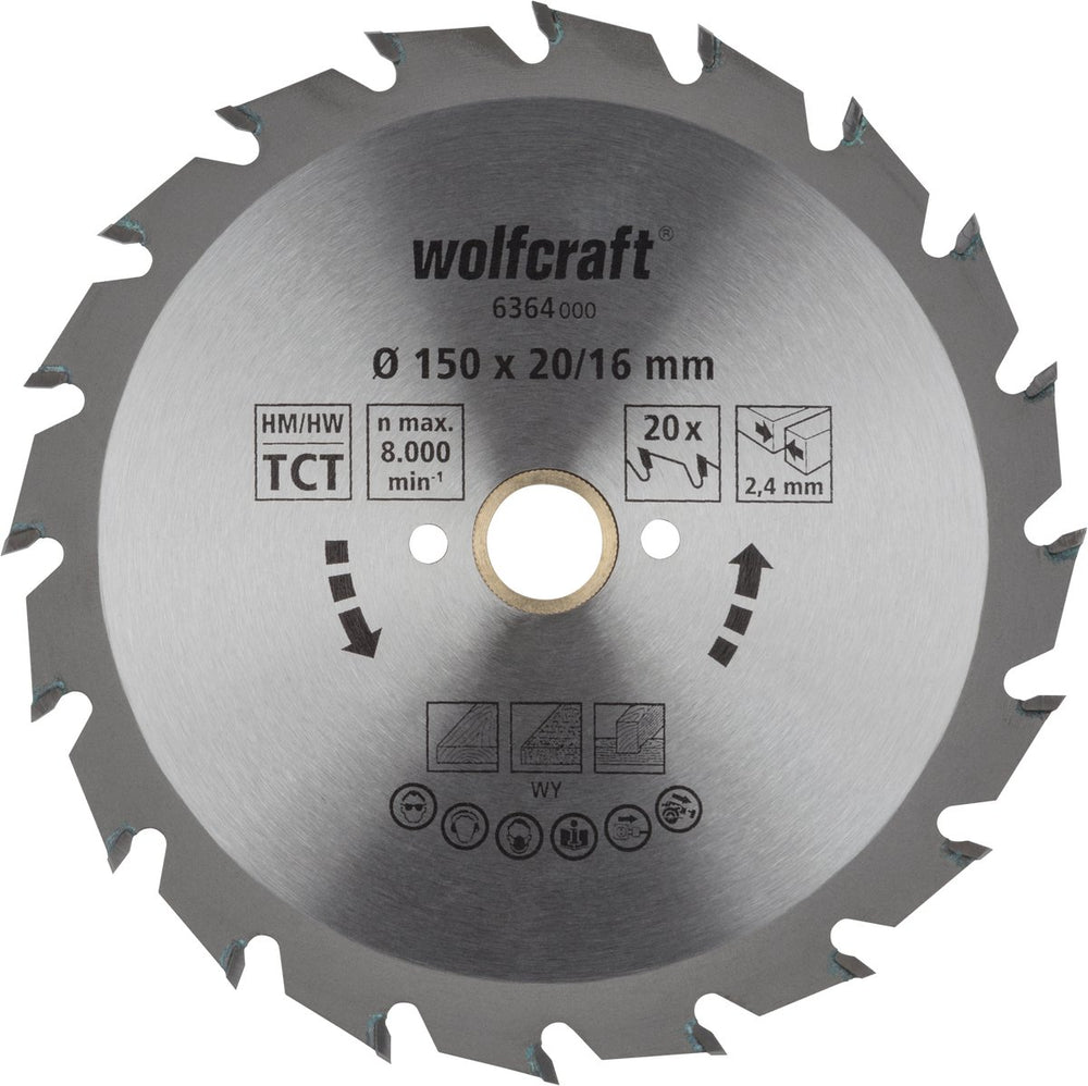 Wolfcraft - cirkelzaagblad 150x20mm - 20 tanden - zaagblad voor cirkelzaag - serie groen - 6364000