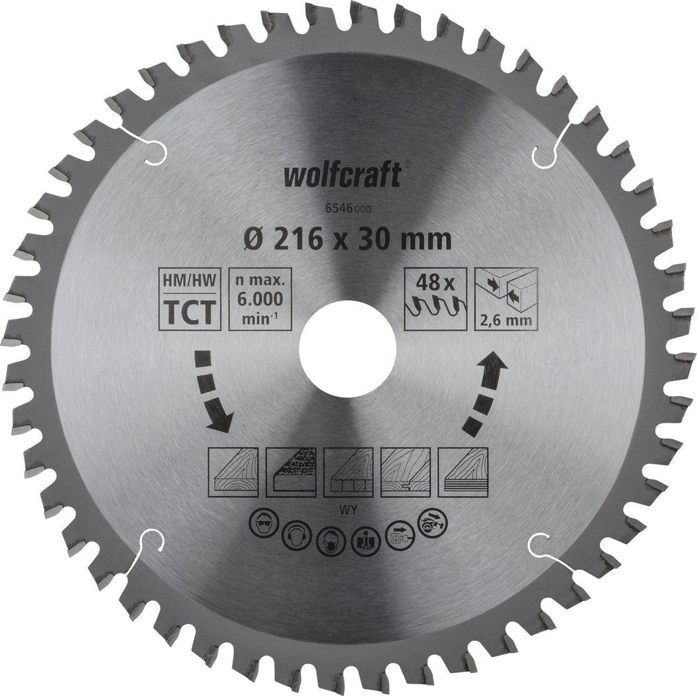 Wolfcraft - afkortzaag zaagblad 216x30mm - 216mm voor fijne, zuivere sneden - 6546000