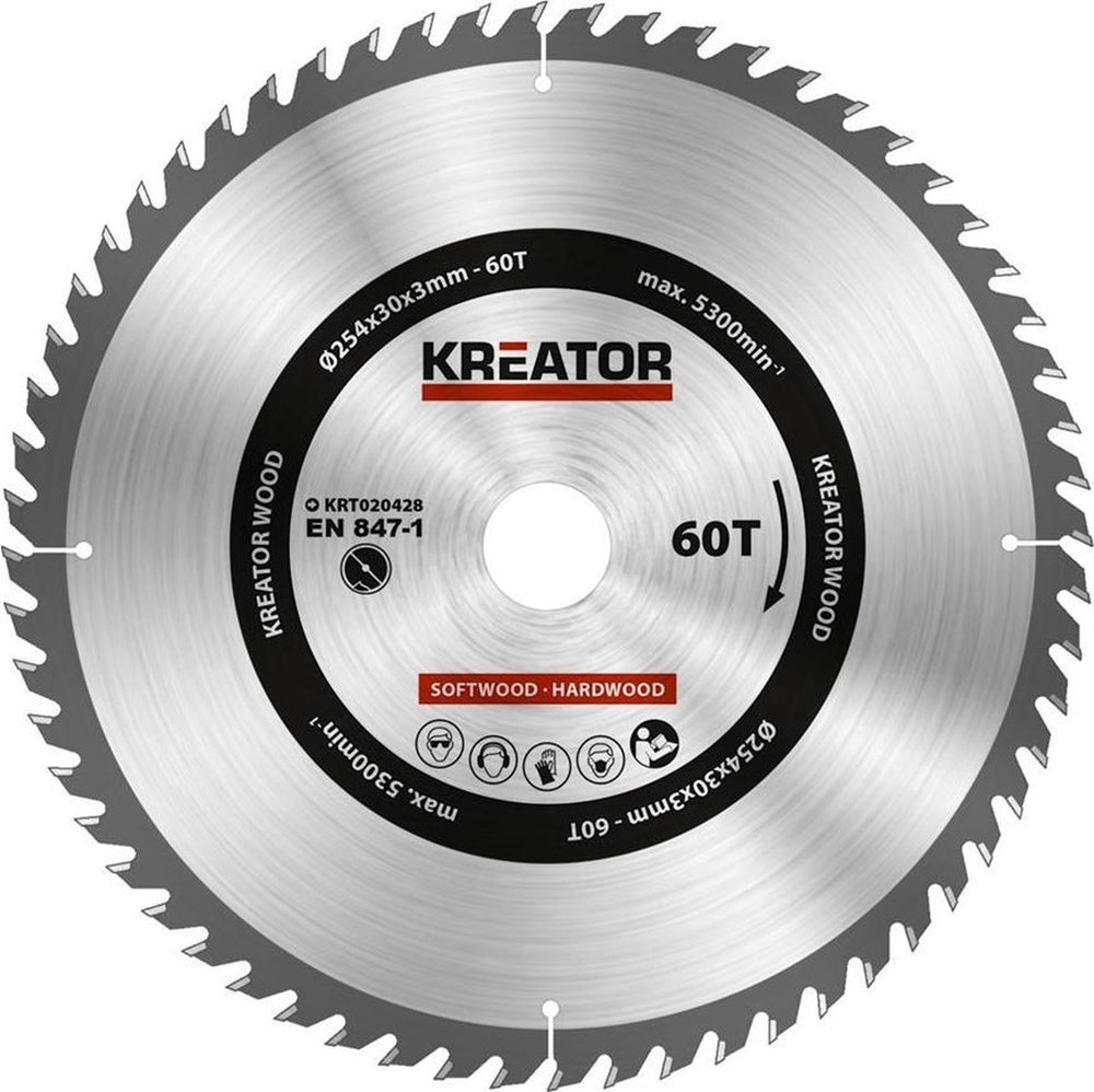 Kreator krt020428 zaagblad hout 254 mm -60t