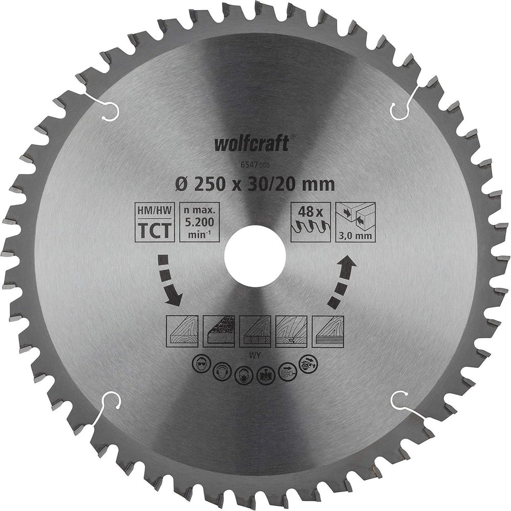 Wolfcraft - zaagblad 250x30mm voor afkortzaag - 48 tanden - verstekzaag - serie oranje - 6547000