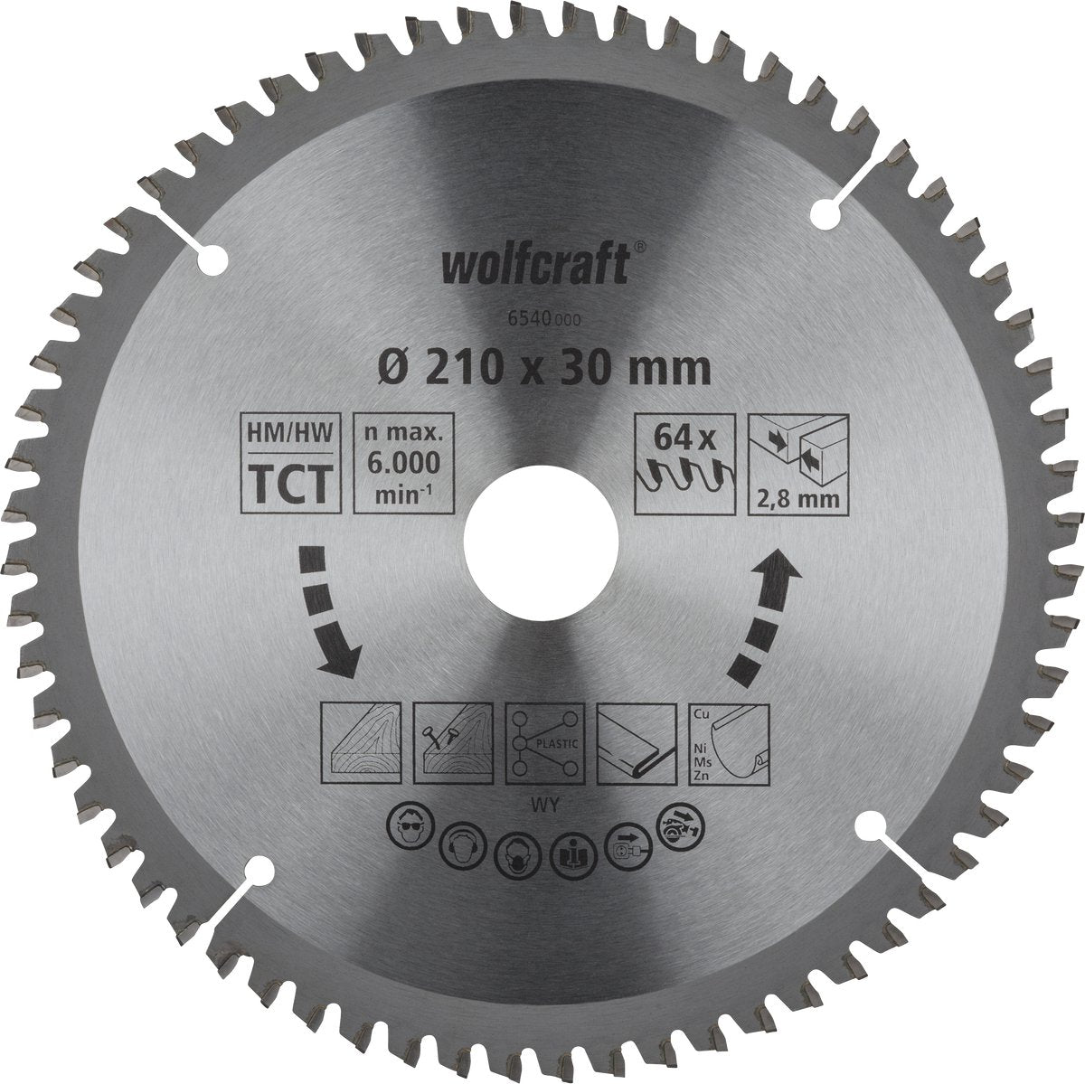 Wolfcraft - zaagblad 210x30mm voor afkortzaag - 64 tanden - voor verstekzaag - 6540000