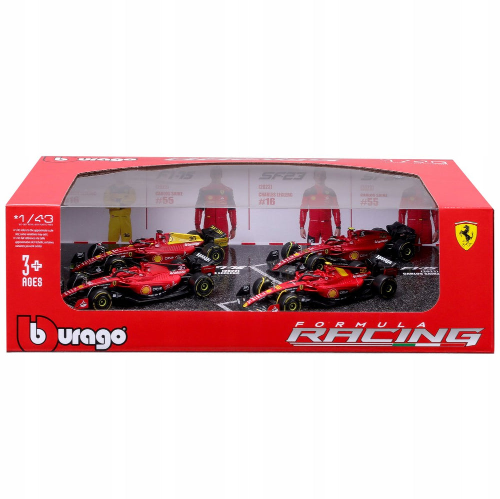 Bburago 78514 f1 ferrari f1-75 sf-23 sainz leclerc 1:43 modelbouwkit auto 4 eenheden rood