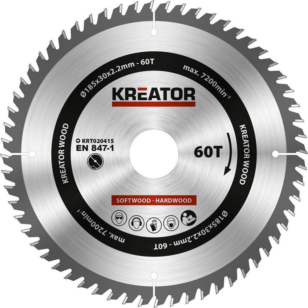 Kreator krt020415 cirkelzaagblad - hout - 185 mm - 60t