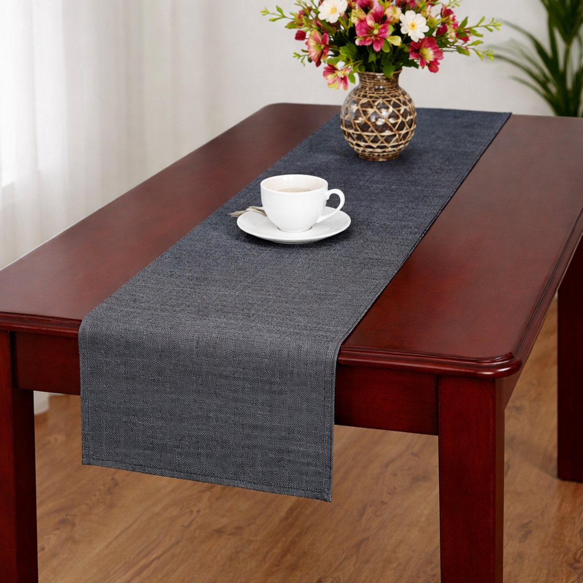 Arti casa tafelloper 35x150 cm - tafelloper donkergrijs effen - tafelloper voor eettafel - langwerpige tafel decoratie - donkergrijs