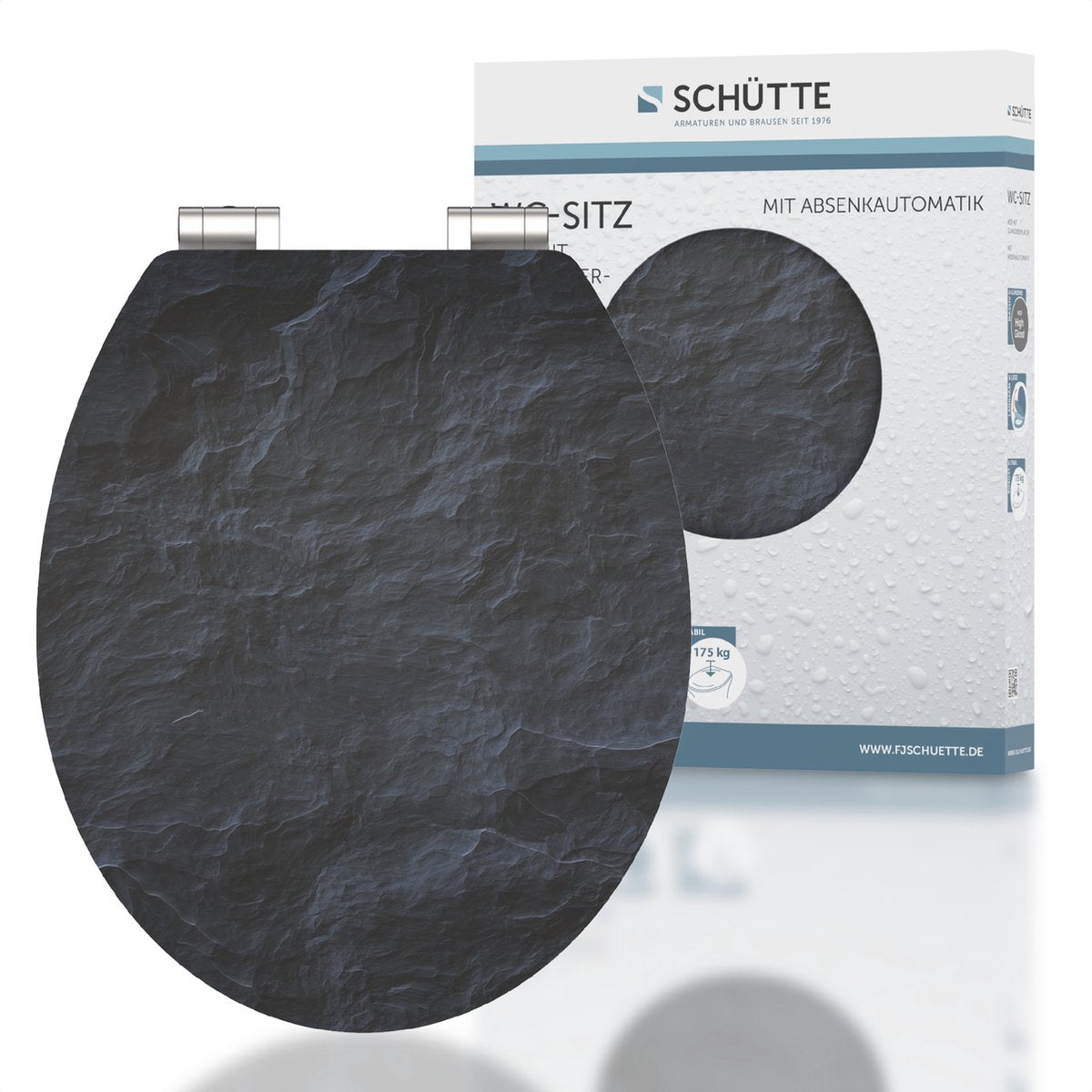 Schütte wc-bril 80535 black stone - high gloss - mdf-hout - soft close - verchroomde scharnieren - belastbaar tot 175 kg - decor - 1-zijdige print