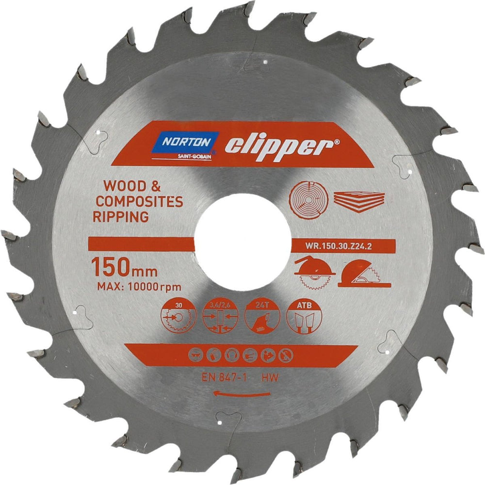 Norton - cirkelzaagblad - 150mm - voor hout en composieten - 24 tanden