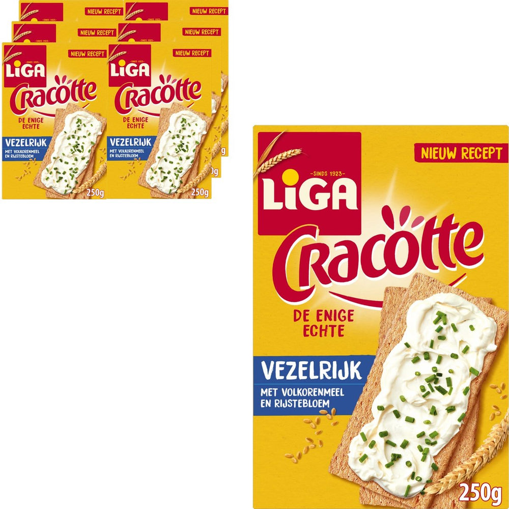 Liga cracotte luchtige crackers vezelrijk 6 x 250g - crackers - broodvervangers - hoog in vezel - ontbijt