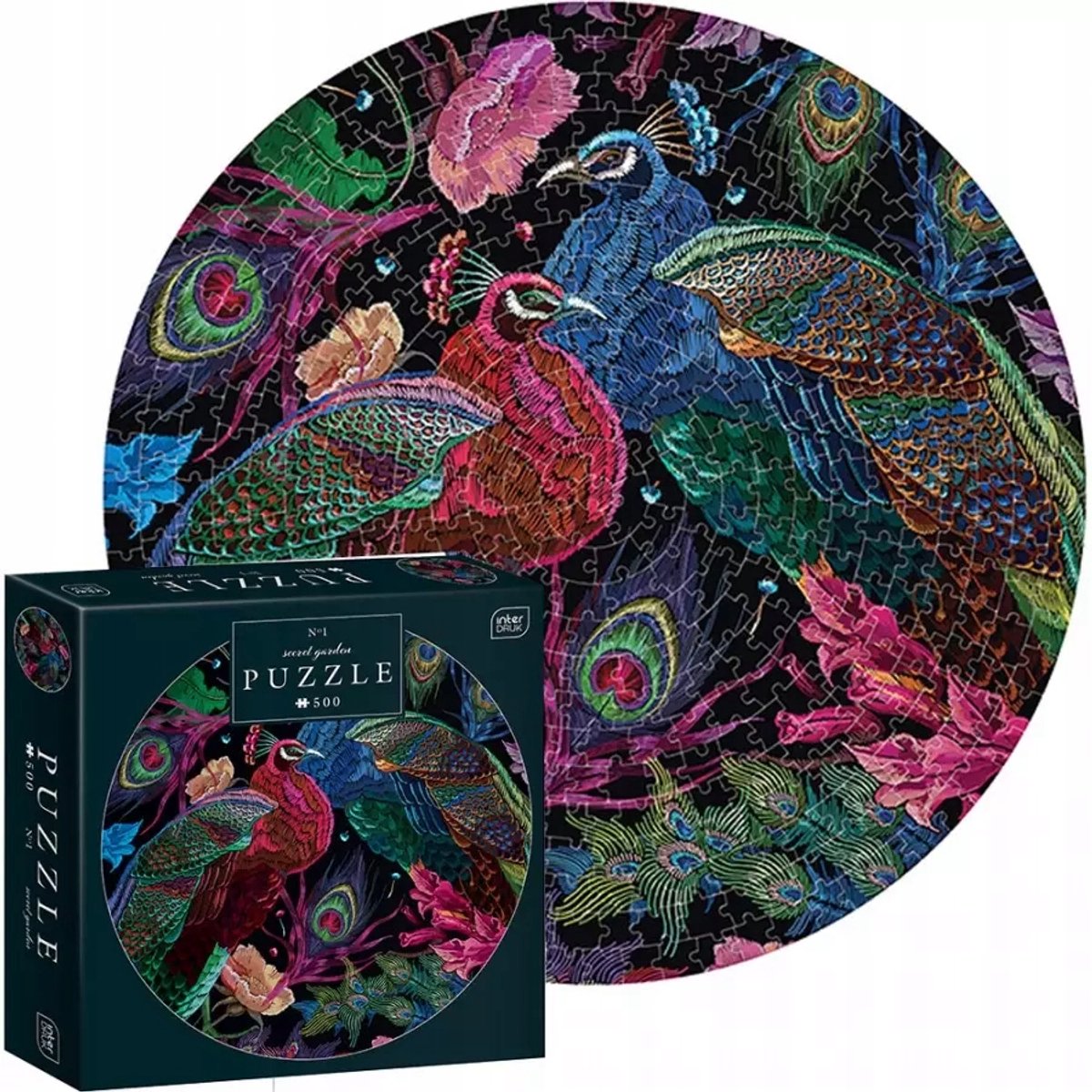 Geronimo games puzzle - 500 stukjes - interdruk puzzel kleuren van de natuur, rond pauw -