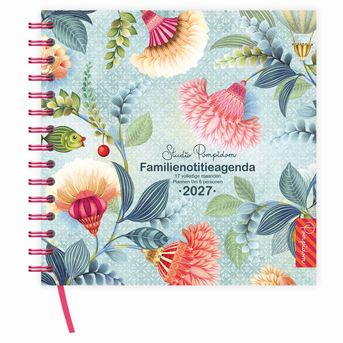 Comello studio pompidom 17-maands familienotitie-agenda 6-pers. (harde kaft) floral balloon 2027