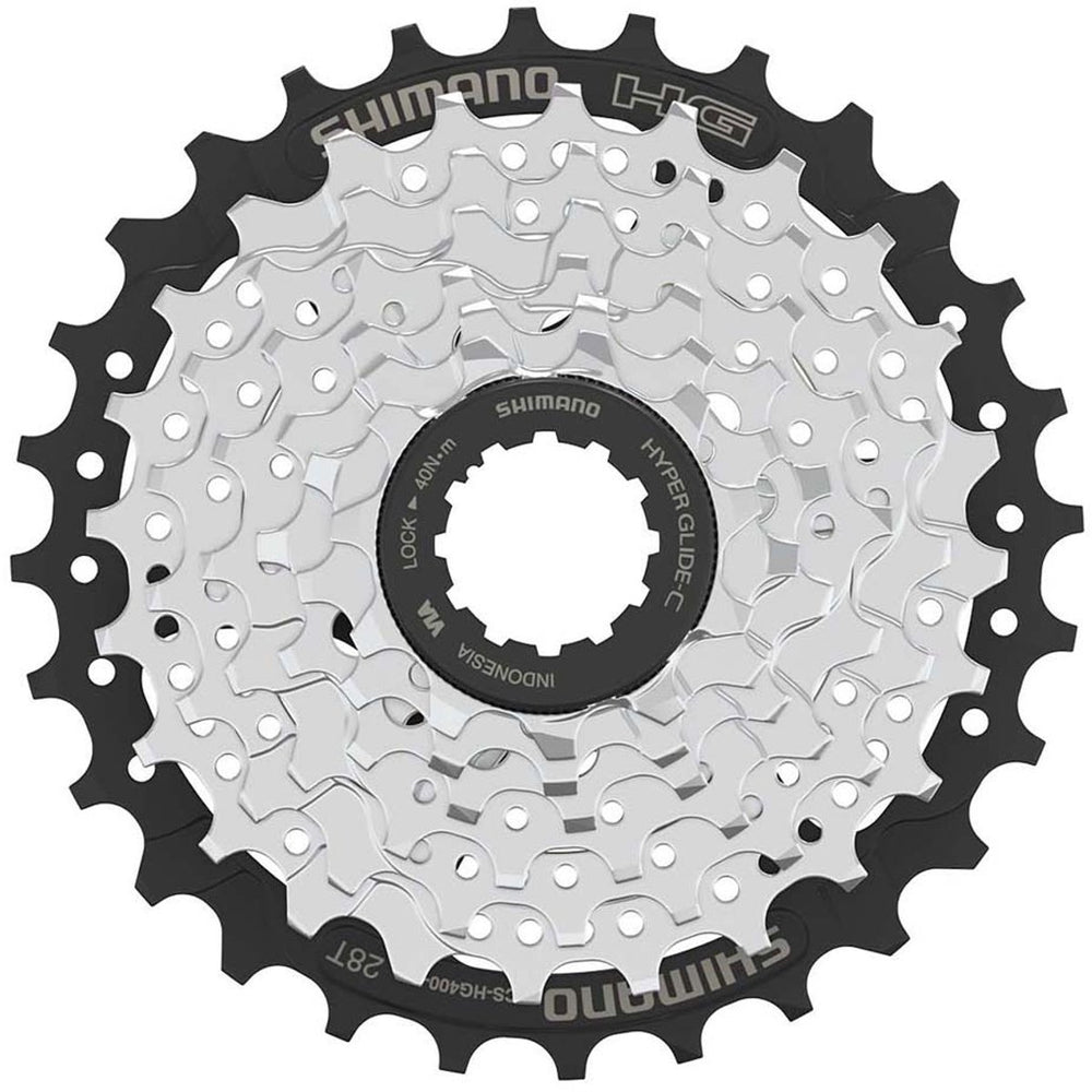Shimano cs-hg400 7-speed cassette 11-28t – hyperglide hg cassette voor mtb trekking – staal, zilver zwart