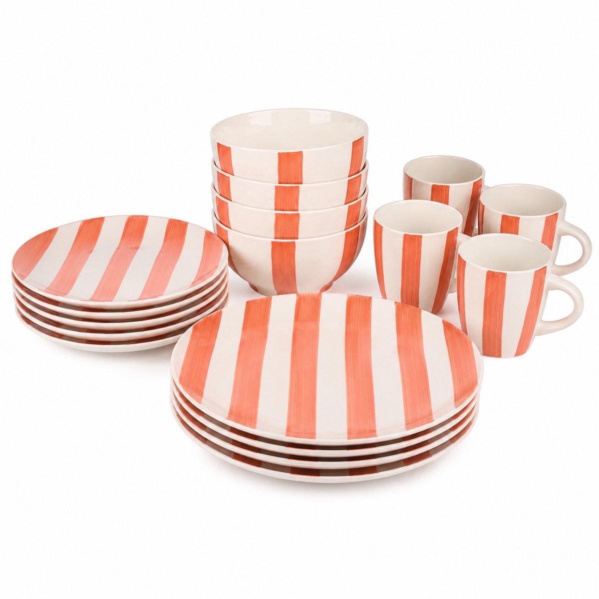 Alpina serviesset 16-delig – servies voor 4 personen – borden, kommen en mokken – vaatwasser- en magnetronbestendig - oranje wit