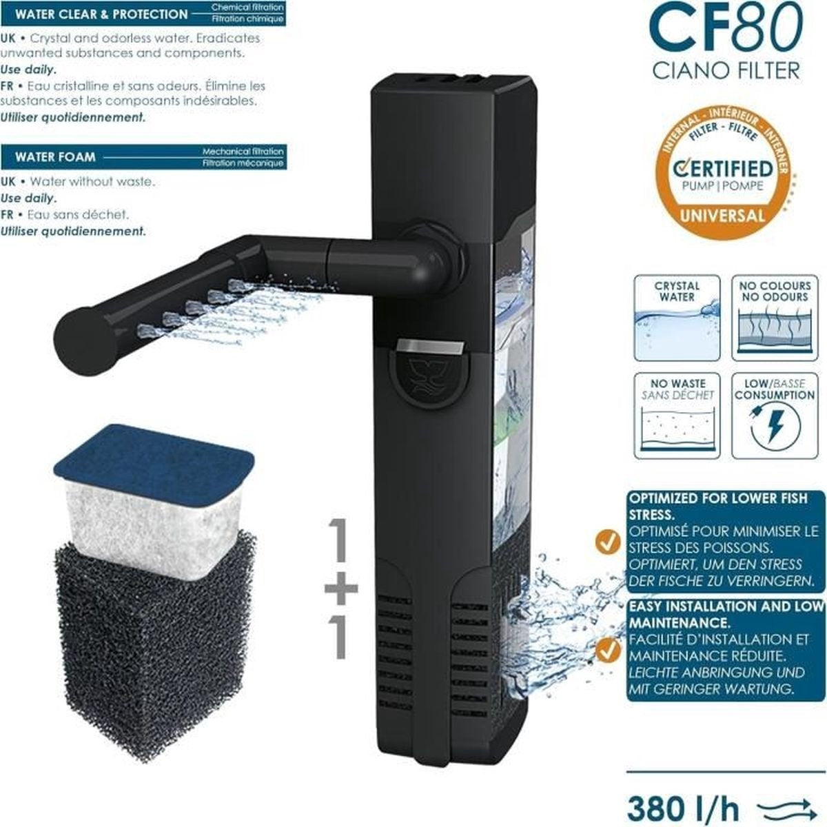 Ciano – emotions pro 60 l – aquariumset – cf80 filter – led 50w