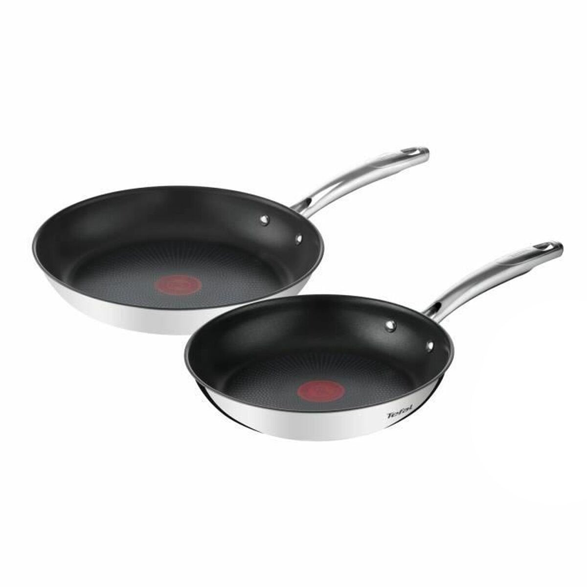 Tefal duetto koekenpannen - set van 2 - 24 28 cm - inductie, roestvrijstalen buitencoating - antibaklaag
