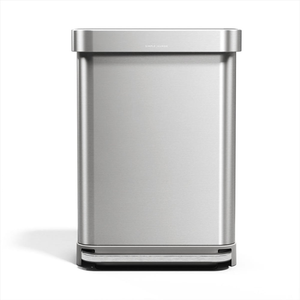Simplehuman rechthoekige pedaalemmer - 55l - met zakkenhouder - zilver rvs