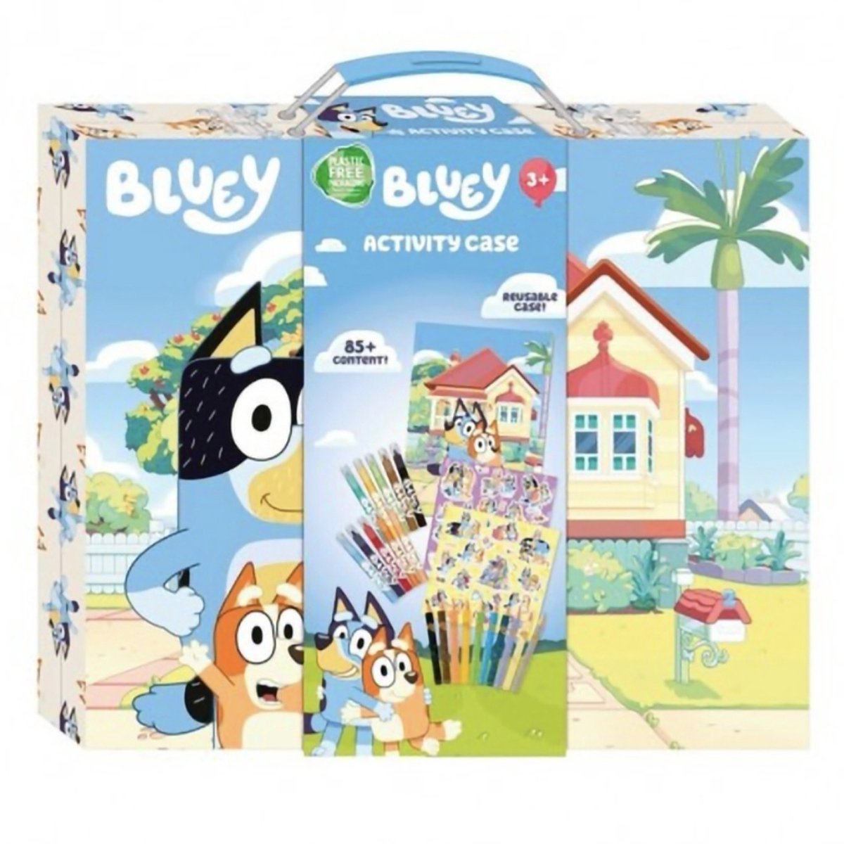 Ludo bluey tekenkoffer - kleurboek 32 bladzijden - 10 stiften - 10 potloden - 30 stickers