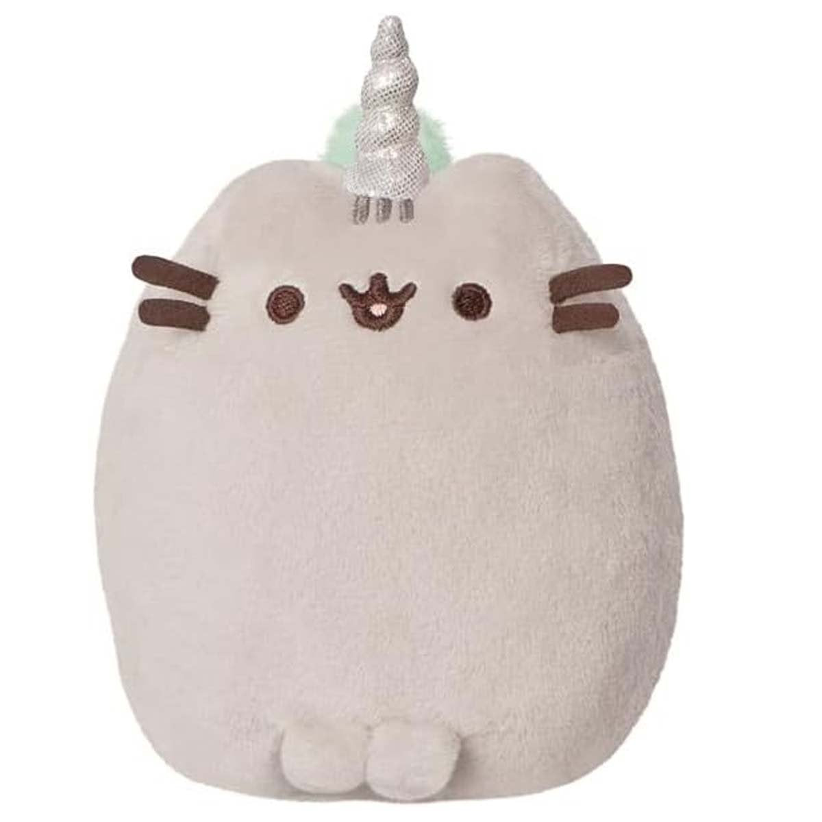 Aurora world pusheen, pluche mascotte eenhoorn 24cm model pusheenicorn met glanzende hoorn, lichtgrijs