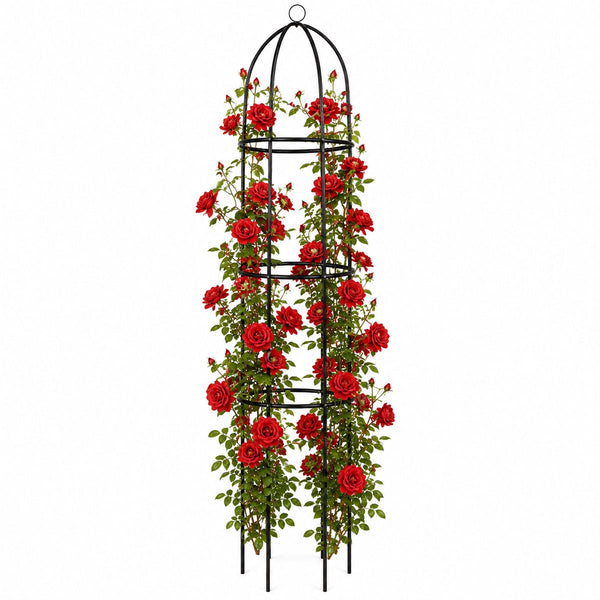Kinzo rozen plantensteun rond 185x40cm – plantenklimrek voor klimplanten – rozen planten steun – rozenzuil zwart