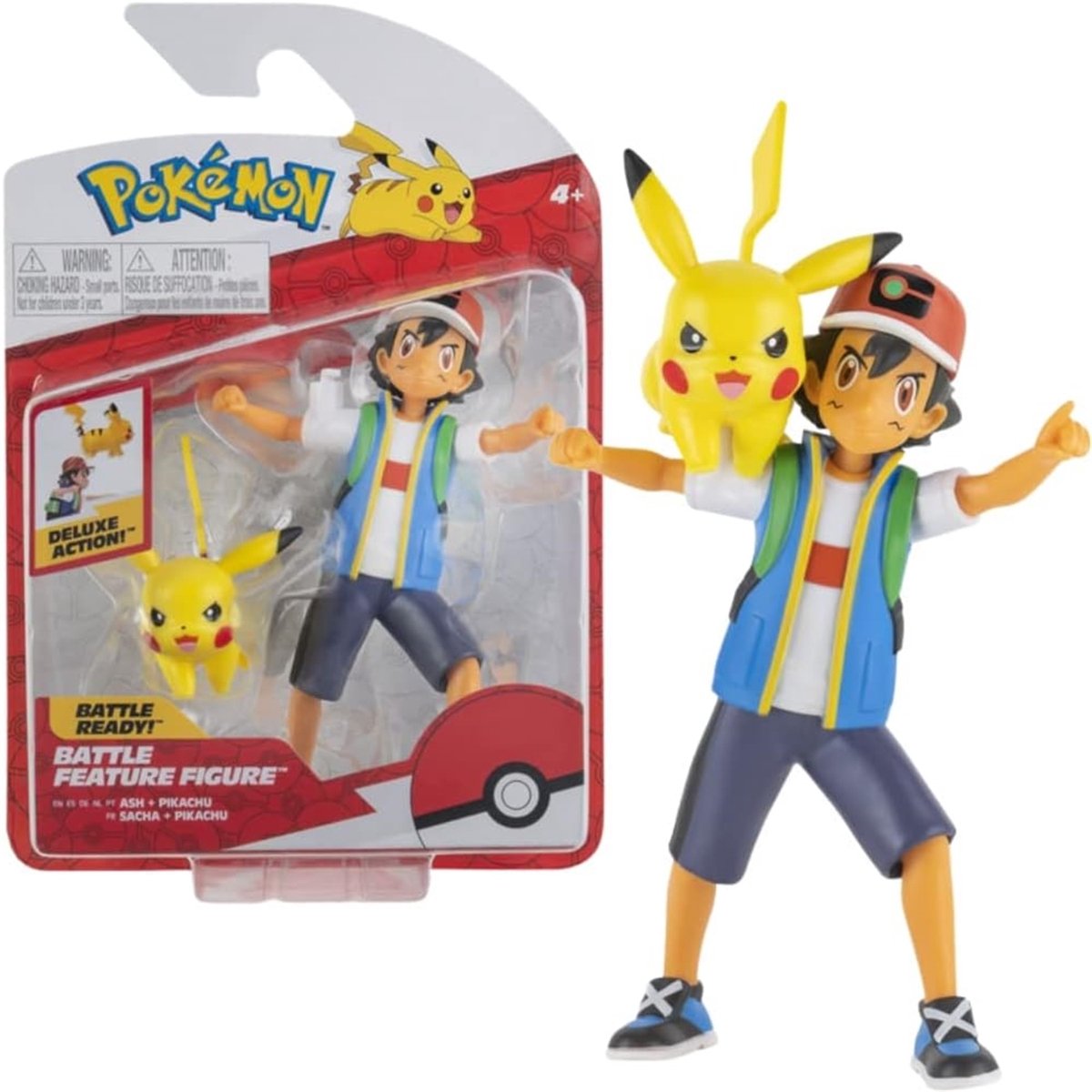 Jazwares pokémon battle feature figuur ash pikachu 11cm action figuur
