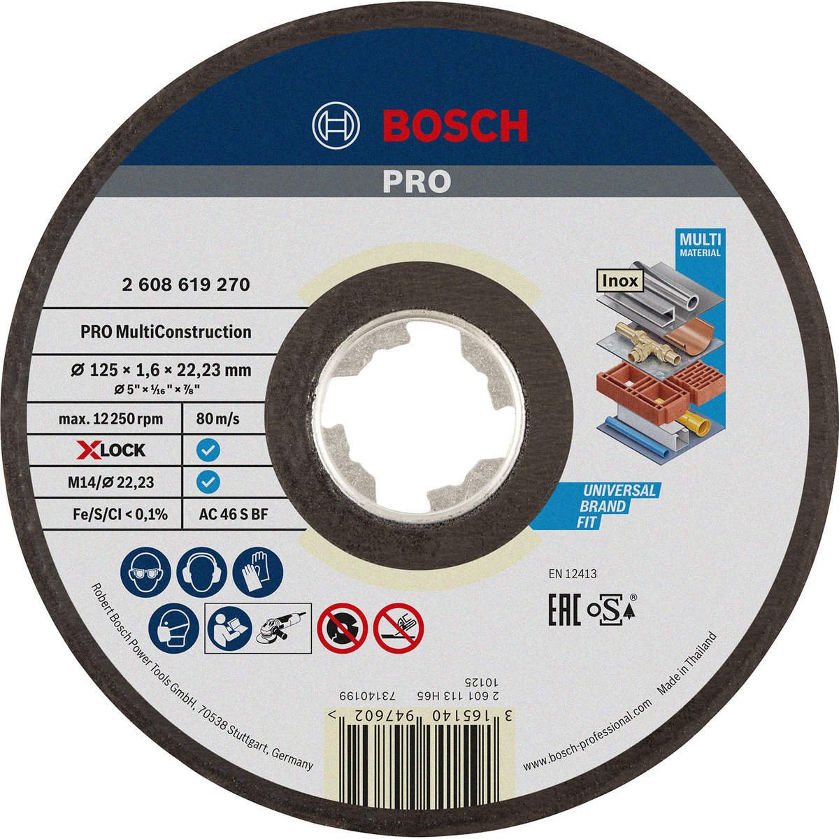 Bosch accessoires x-lock slijpschijf multi construction 125x1.6x22.23mm, recht - 1 stuk(s) - 2608619270