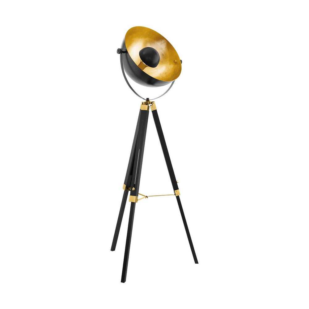 Eglo covaleda vloerlamp - staande lamp - e27 - 1 lichts - 164 cm - driepoot - zwart goud