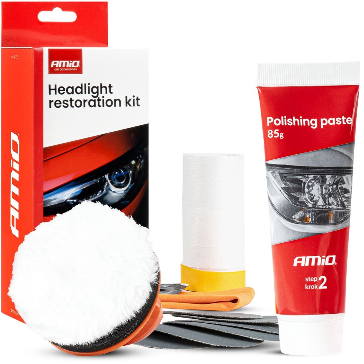Amio koplamp herstelset polijstkit - helder zicht en koplamp restauratie voor nieuwe glans