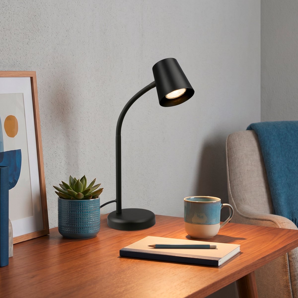 Briloner skriva - tafellamp - bureaulamp - met snoer - draaibaar tafellampje - excl. gu10 - 13 x 38,5 cm - zwart