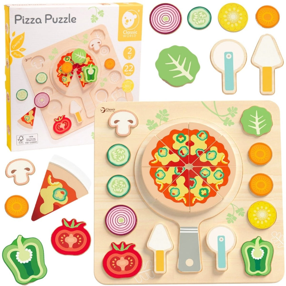 Klassieke wereld vormen houten puzzel pizza, 22st.