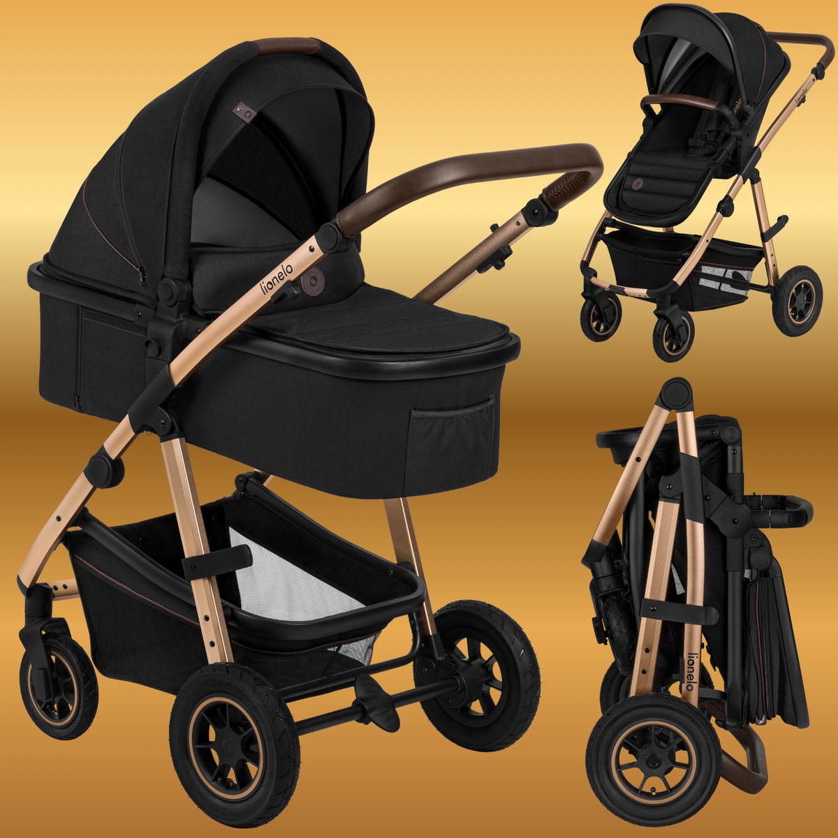 Lionelo amber 2in1 - kinderwagen 2 in 1 - reiswieg + buggy - vanaf geboorte tot 22 kg (0-4 jaar) - luchtbanden - volledige vering - comfortabel ligmatras - snel inklapbaar - luiertas - klamboe - regenhoes - verschoonmatje - wandelwagen - baby peuter