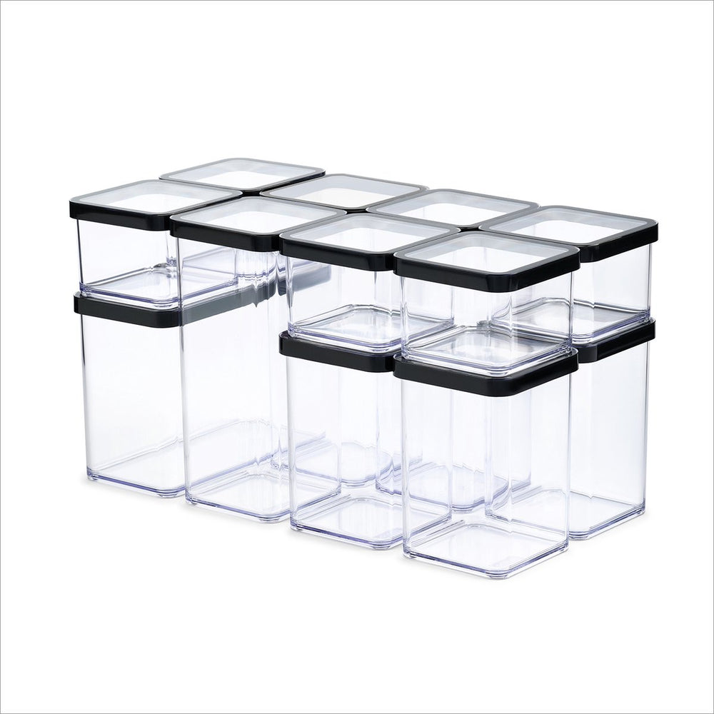 Rotho loft - set premium bewaarbussen 12-delig - luchtdicht - vaatwasmachine bestendig - zwart
