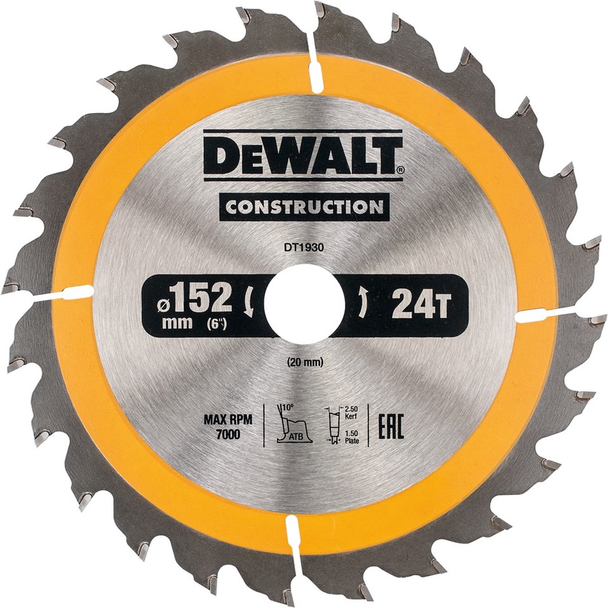 Dewalt cirkelzaagblad voor hout | construction | ø 152mm asgat 20mm 24t - dt1930-qz