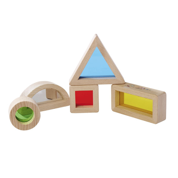 Eichorn eichhorn - bouwblokken in hout met acrylglas - montessori speelgoed - verschillende vormen en kleuren - boog met spiegel, driekhoek, rechthoek, vierkant en cirkel - oog hand coordinatie - ontwikkelingsspeelgoed - baby peuter