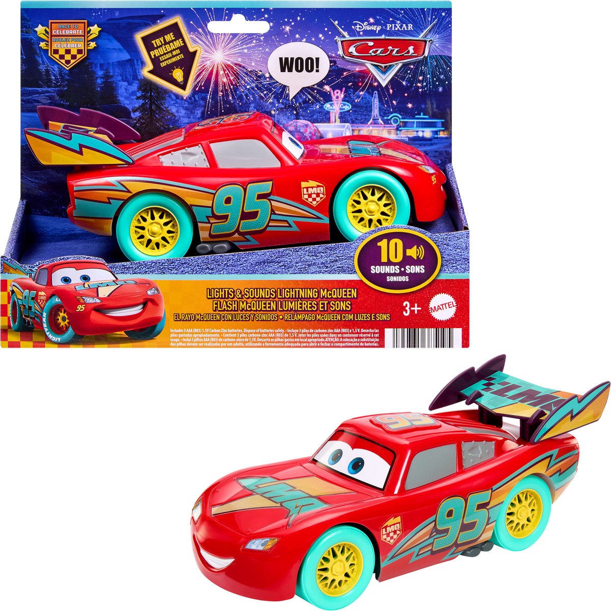 Mattel disney en pixar cars race om bliksem mcqueen te vieren - met licht en geluid