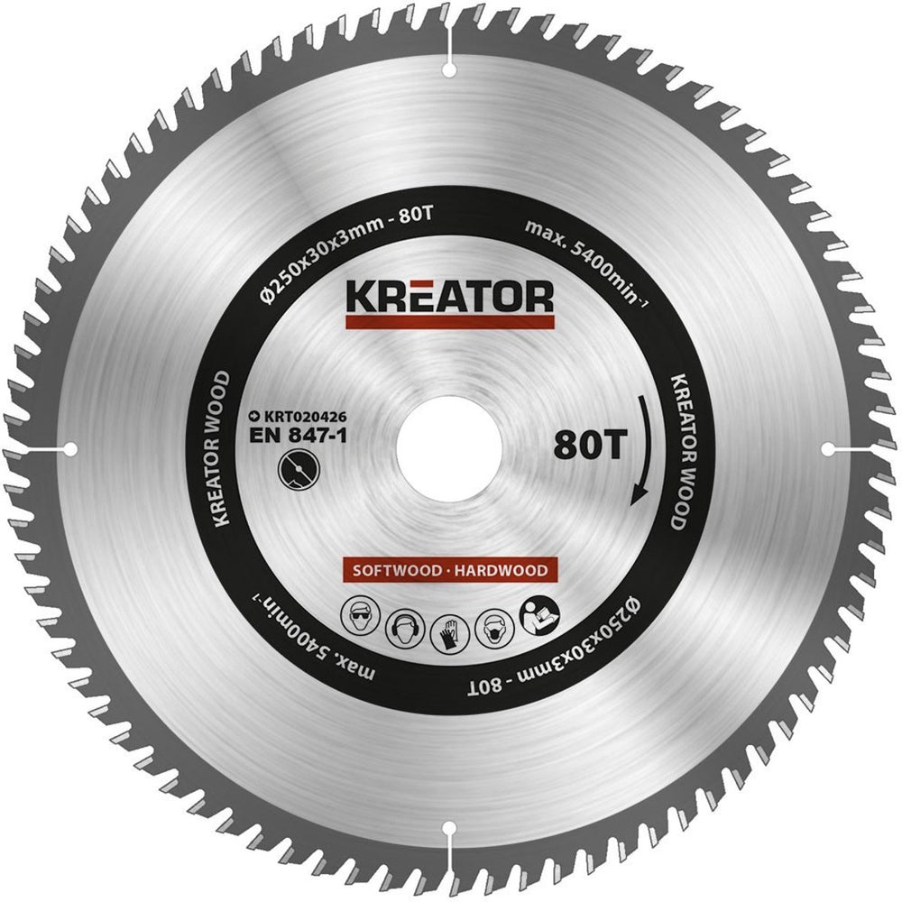 Kreator krt020426 zaagblad hout 250 mm -80t