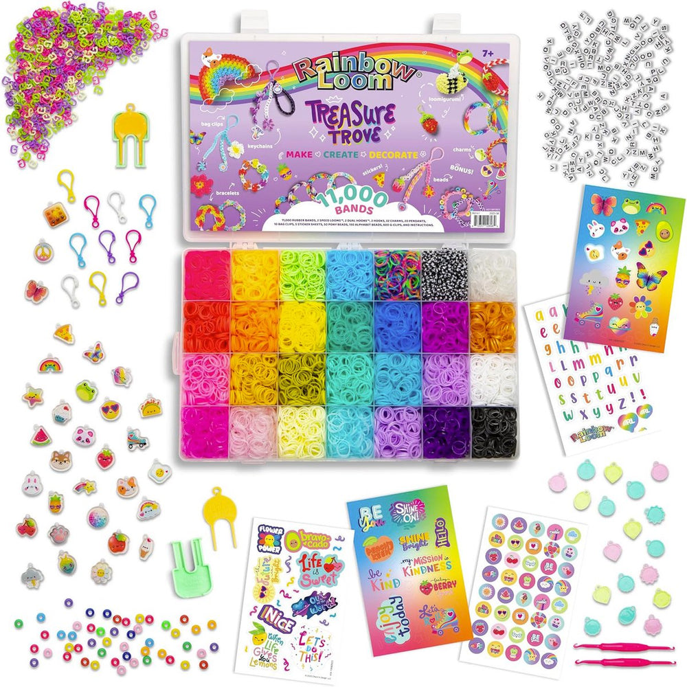 Bandai - rainbow loom treasure trove - diy elastische armbanden creatieve kit - 11,000 elastische banden doos, accessoires opbergdoos - creatief hobby cadeau - speelgoed voor kinderen 7 jaar en + - cd0141