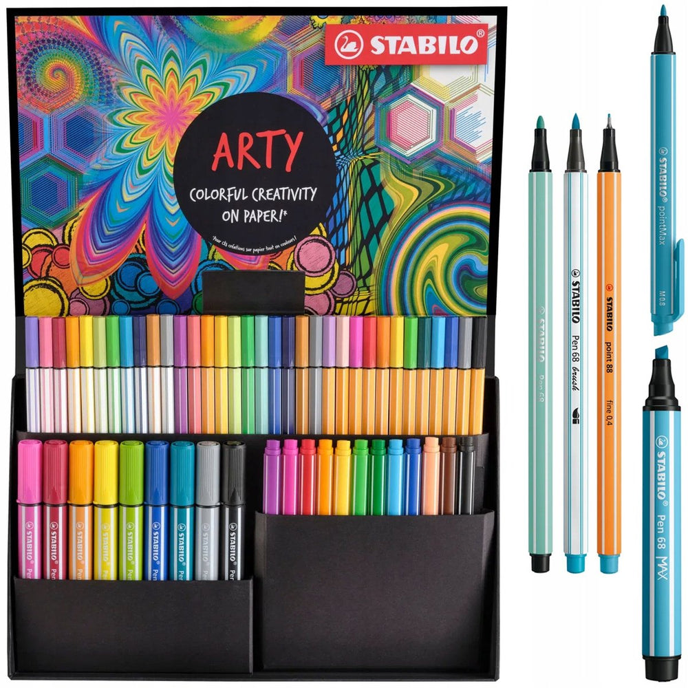 Stabilo arty set - set pen 68, pen 68 brush, point 88, pen 68 max pointmax - combi etui met 55 stuks